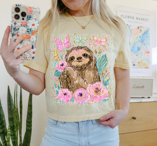 🦥 Pastel Floral Sloth Tee | Cute Animal Graphic Shirt | Boho Butterfly Sloth T-Shirt | Colorful Nature Lover Gift | Cozy Aesthetic Sloth Tee 🩷✨
