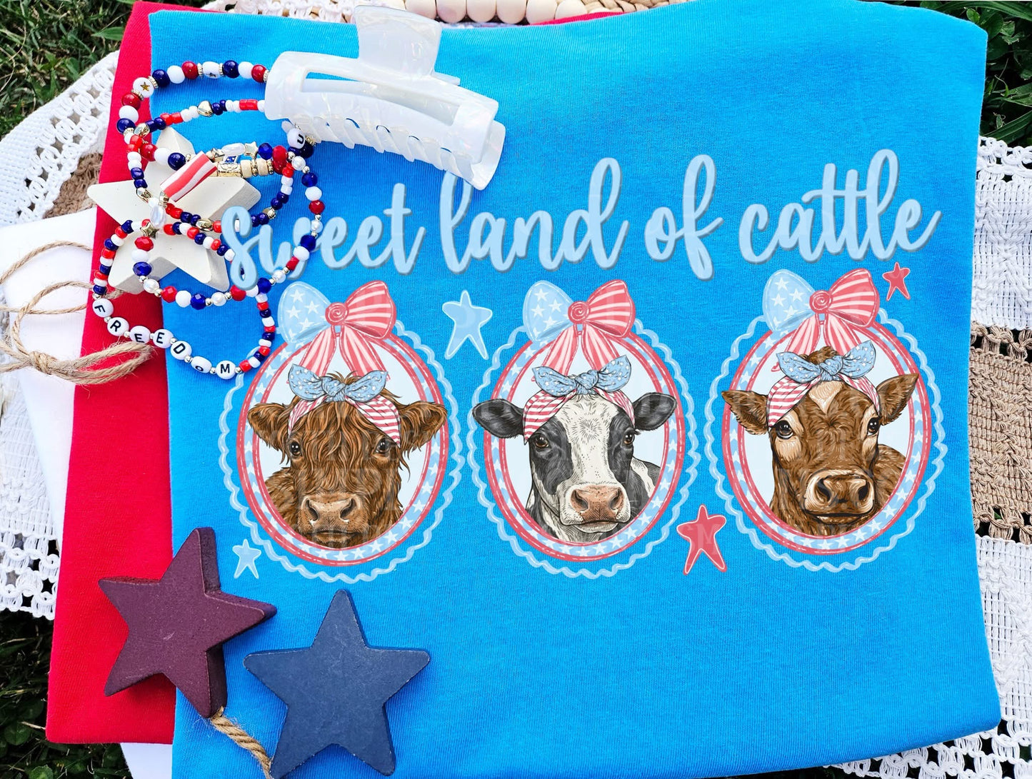 Sweet Land of Cattle Graphic T-Shirt | Patriotic Cow Lover Tee | Americana Farm Life Shirt 🇺🇸🐄
