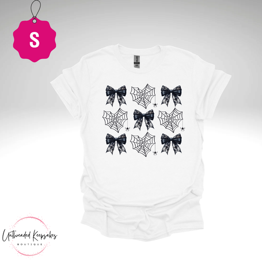 Black Bows Spider Webs Halloween Graphic T-Shirt