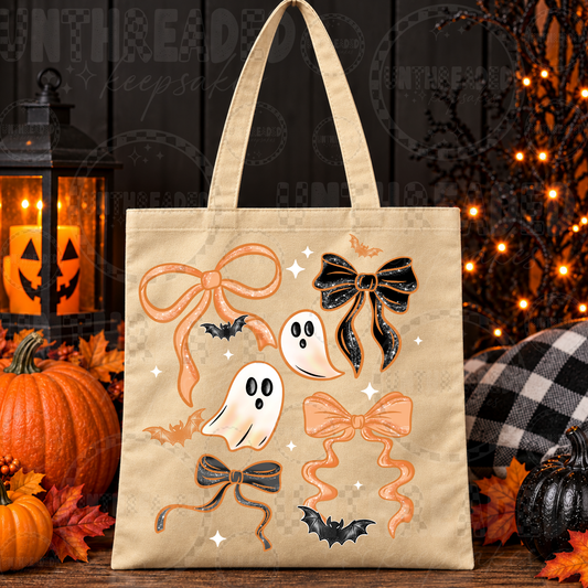 Orange Bows & Ghosts Halloween Tote Bag