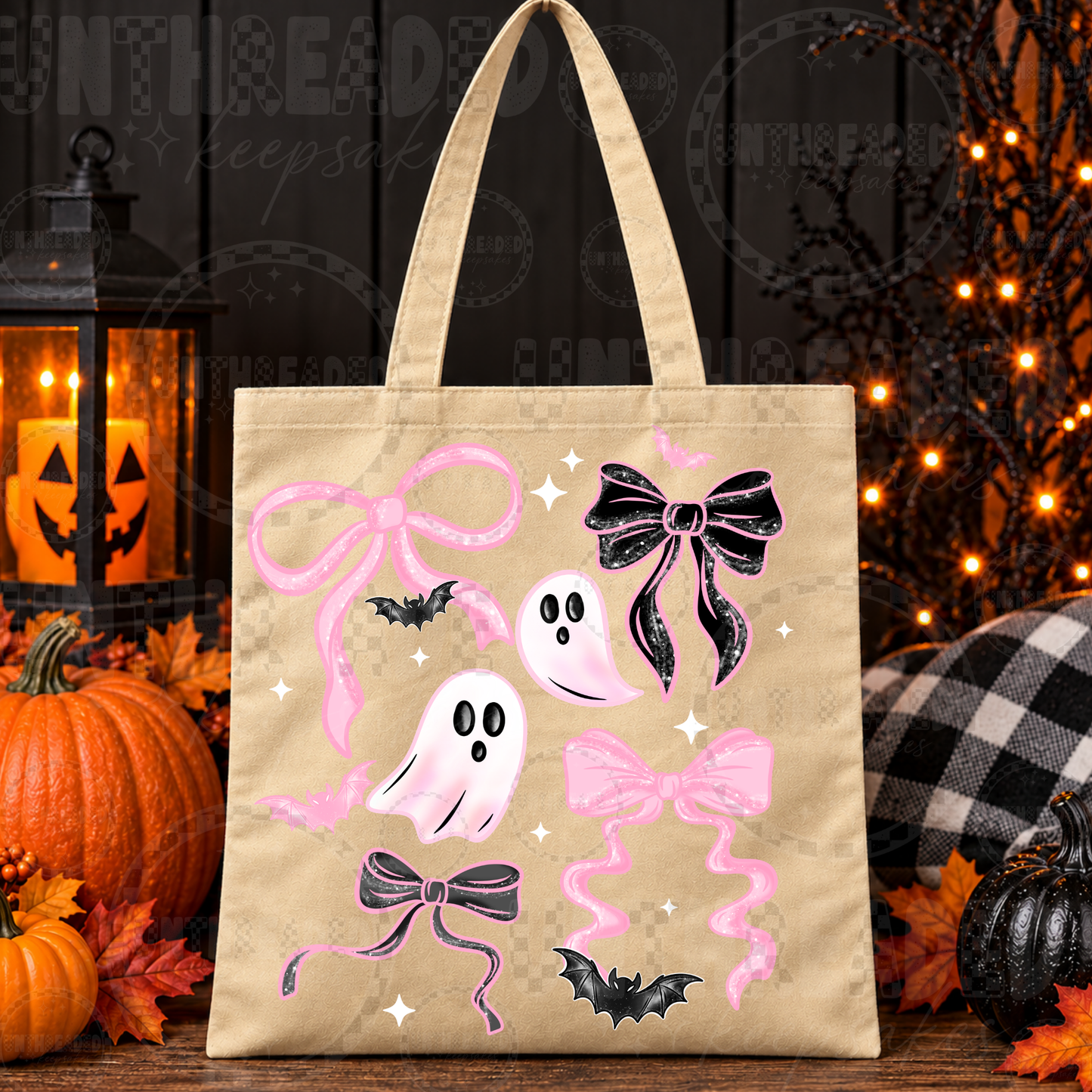 Pink Bows & Ghosts Halloween Tote Bag