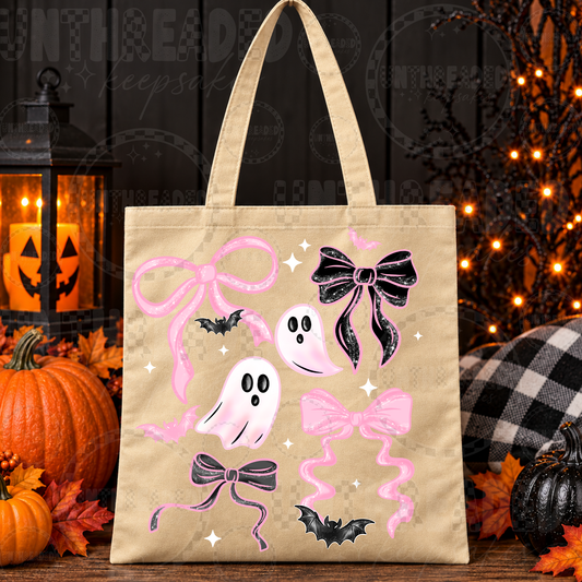 Pink Bows & Ghosts Halloween Tote Bag