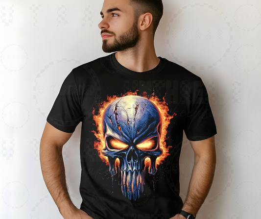 Inferno Skull Flame Graphic Tee – Fiery Reaper Hot Rod Style Shirt