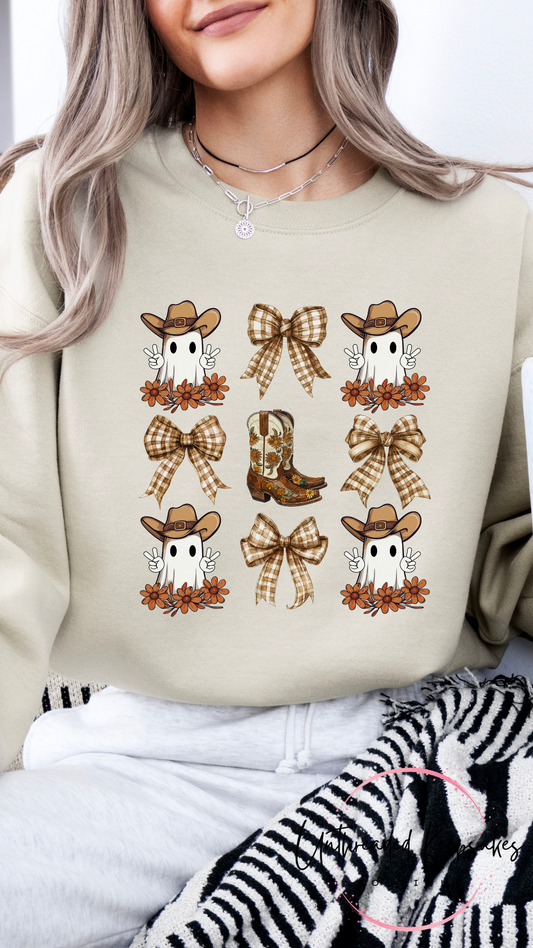 Cowgirl Boots Bows Ghosts Cute Graphic Crewneck