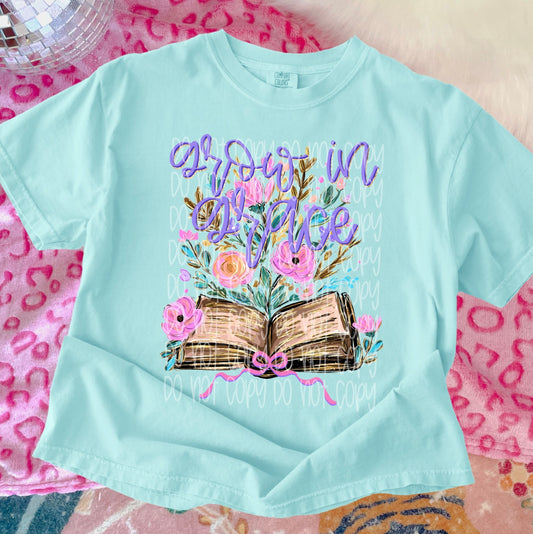 Grow in Grace Graphic T-Shirt | Christian Faith Tee | Inspirational Scripture Unisex Shirt | Religious Church Apparel