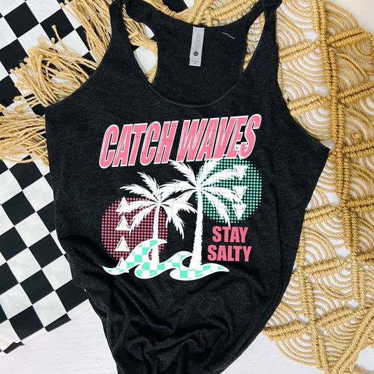 Catch Waves, Stay Salty Racerback Tank – Black