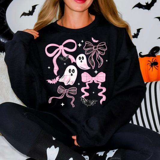 Spooky Cute Ghosts & Bows Halloween Crewneck – Pink Edition