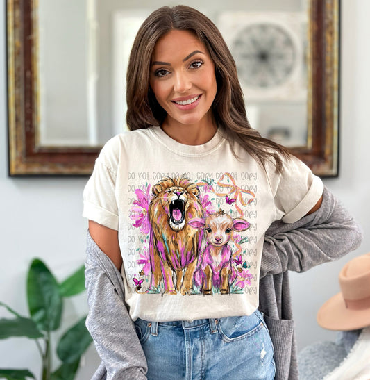 Lion and Lamb Graphic T-Shirt | Christian Faith Tee | Lion of Judah and Lamb of God Unisex Shirt | Inspirational Religious Apparel