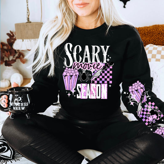 Scary Movie Season Sweatshirt - Pink & Purple Horror Vibes