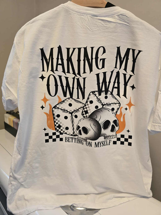 🎲 Making My Own Way T-Shirt – XL – Retro Dice & Skull Graphic Tee