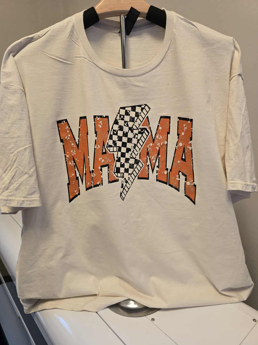 🏁 MAMA Checkered Lightning T-Shirt – 2X – Retro Distressed Mom Tee