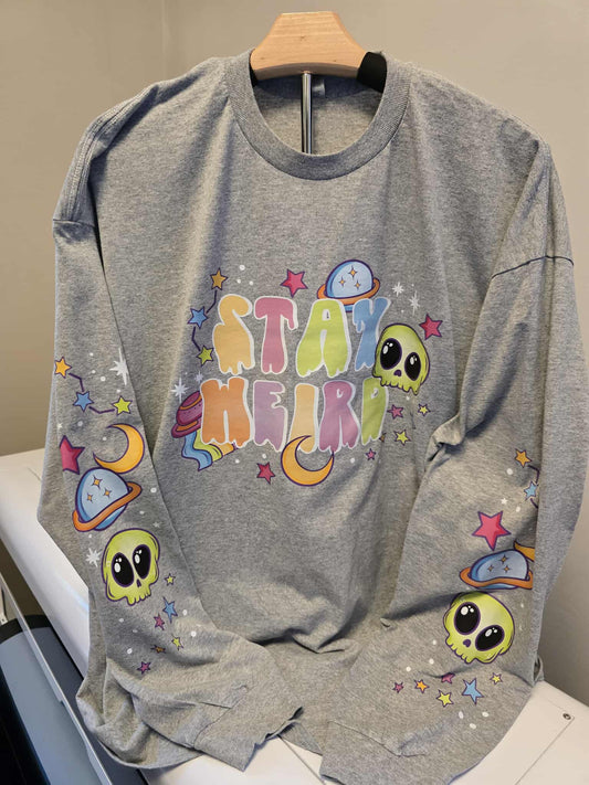 👽 Stay Weird Long Sleeve Shirt – 2X – Colorful Alien Retro Graphic