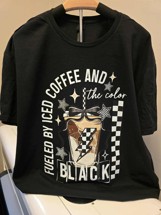 🖤 Fueled by Iced Coffee & the Color Black T-Shirt – 2X – Caffeine Lover Tee