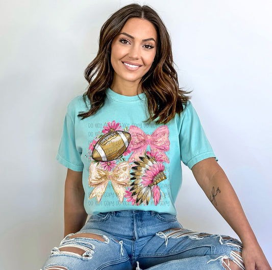 Football Bow Graphic T-Shirt | Cute Game Day Coquette Tee | Sports Fan Unisex Shirt | Trendy Football Season Apparel