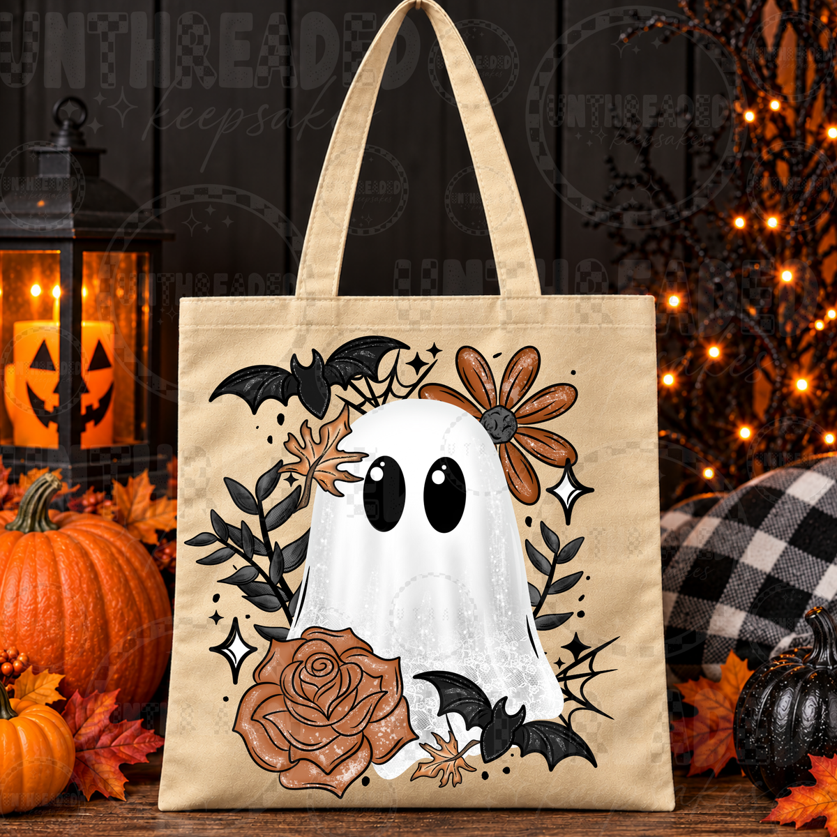 Orange Floral Ghost Halloween