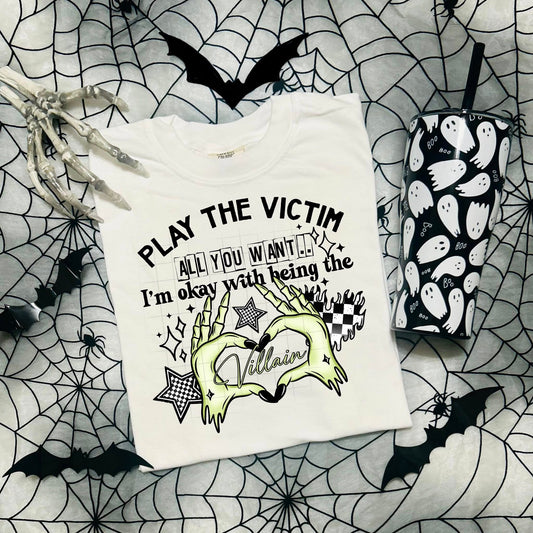🕷️ "Villain Era" Halloween Skeleton Hands Shirt – Play the Victim Graphic Tee