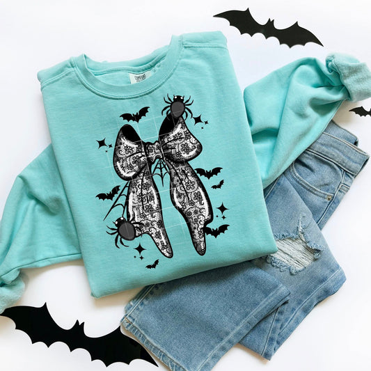 Halloween Lace Bow & Spider Sweatshirt – Spooky Cute Bats & Bow Graphic