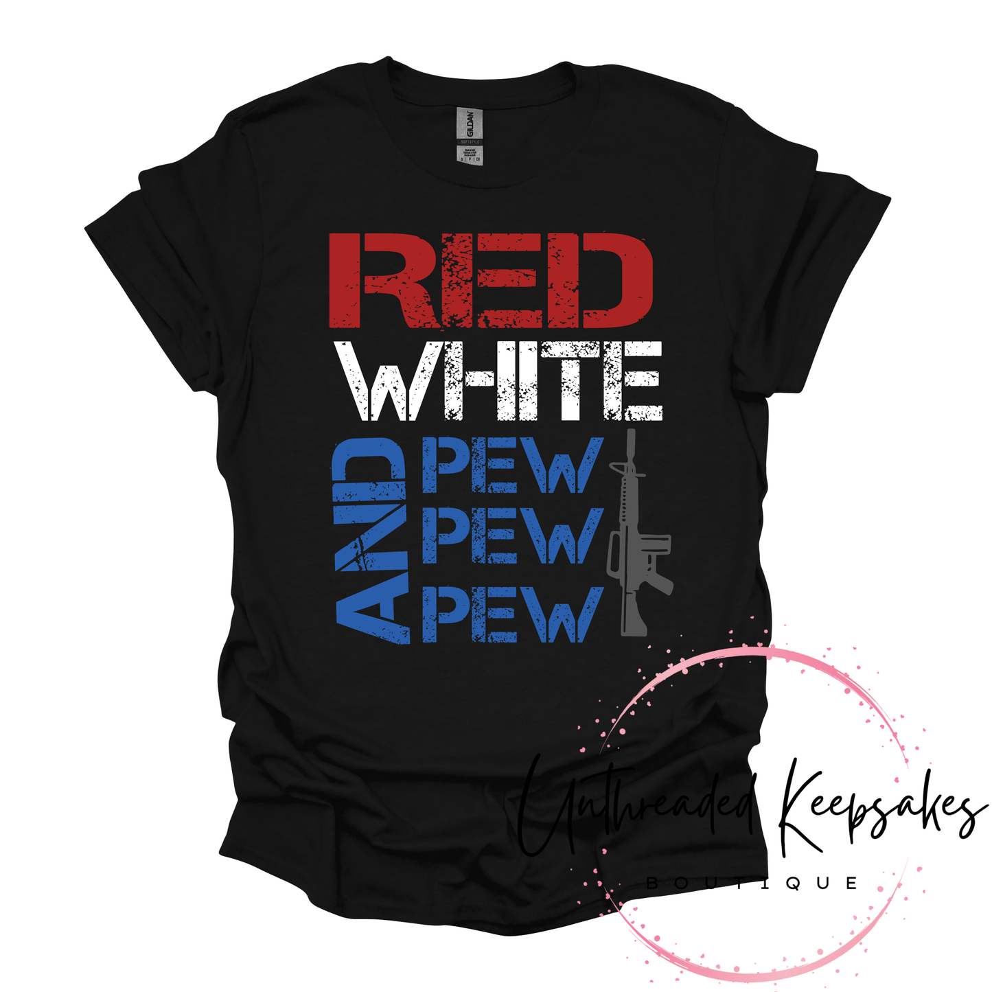 Red White And Pew Pew Pew Graphic T-Shirt