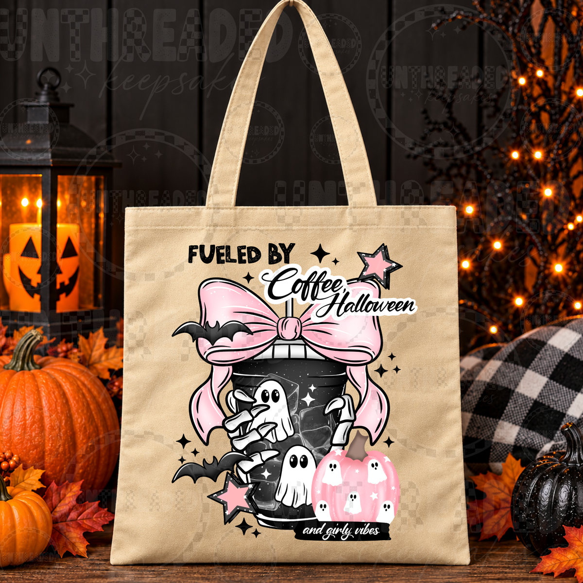 Fueled by Coffee, Halloween & Girly Vibes Tote Bag