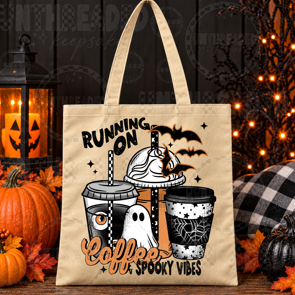 Running on Coffee & Spooky Vibes Halloween Tote Bag