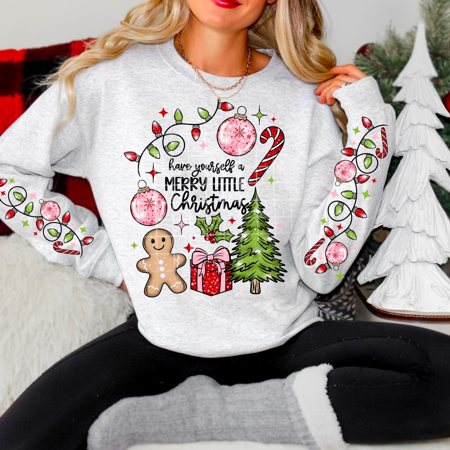 Have Yourself a Merry Little Christmas Crewneck Sweatshirt | Gingerbread • Tree • Gifts • Candy Cane • Holiday Lights