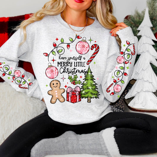 Have Yourself a Merry Little Christmas Crewneck Sweatshirt | Gingerbread • Tree • Gifts • Candy Cane • Holiday Lights