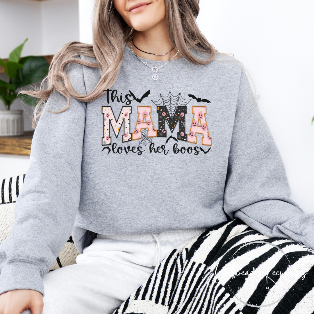 This Mama Loves Her Boos Ghosts Fall Cute Graphic Crewneck CUSTOM