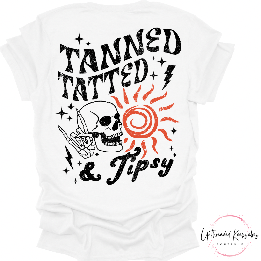 Tatted tanned tipsy graphic t-shirt