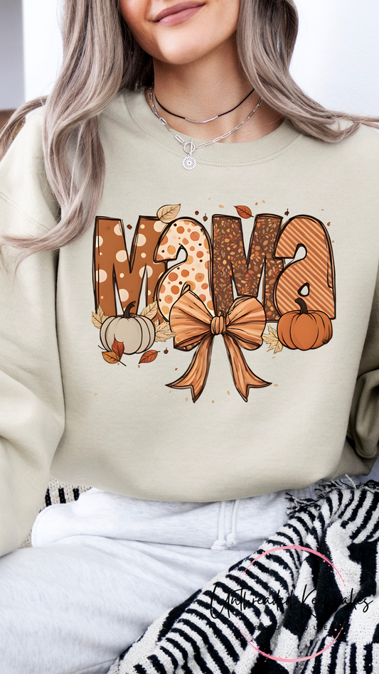 Mama Bow Pumpkin Fall Cute Graphic Crewneck