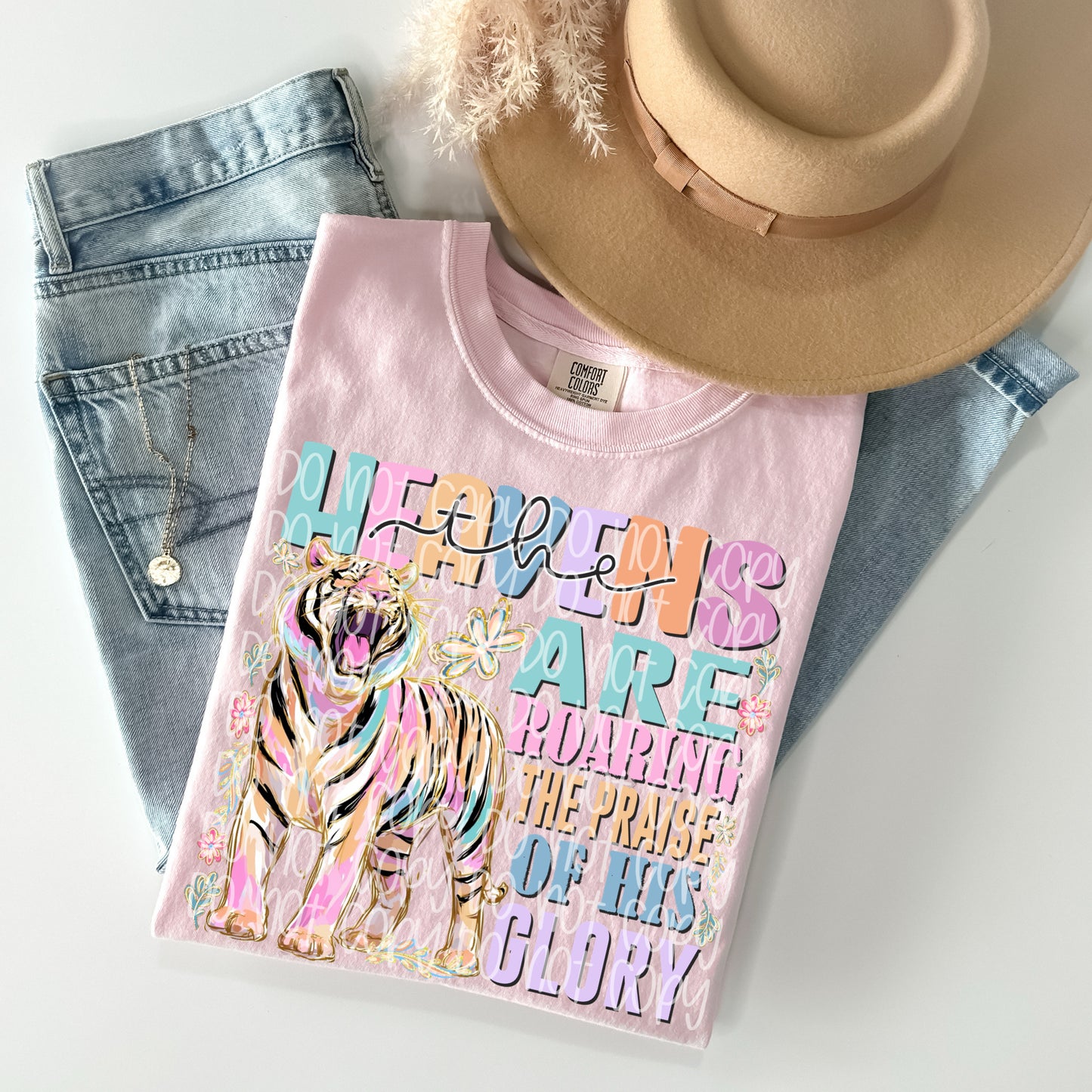 The Heavens Are Roaring the Praise of His Glory Tiger Graphic T-Shirt | Christian Faith Tee | Inspirational Worship Unisex Shirt | Religious Apparel
