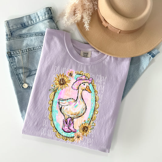 Goose and Sunflower Graphic T-Shirt | Cute Farmhouse Summer Tee | Country Life Unisex Shirt | Floral Nature Apparel