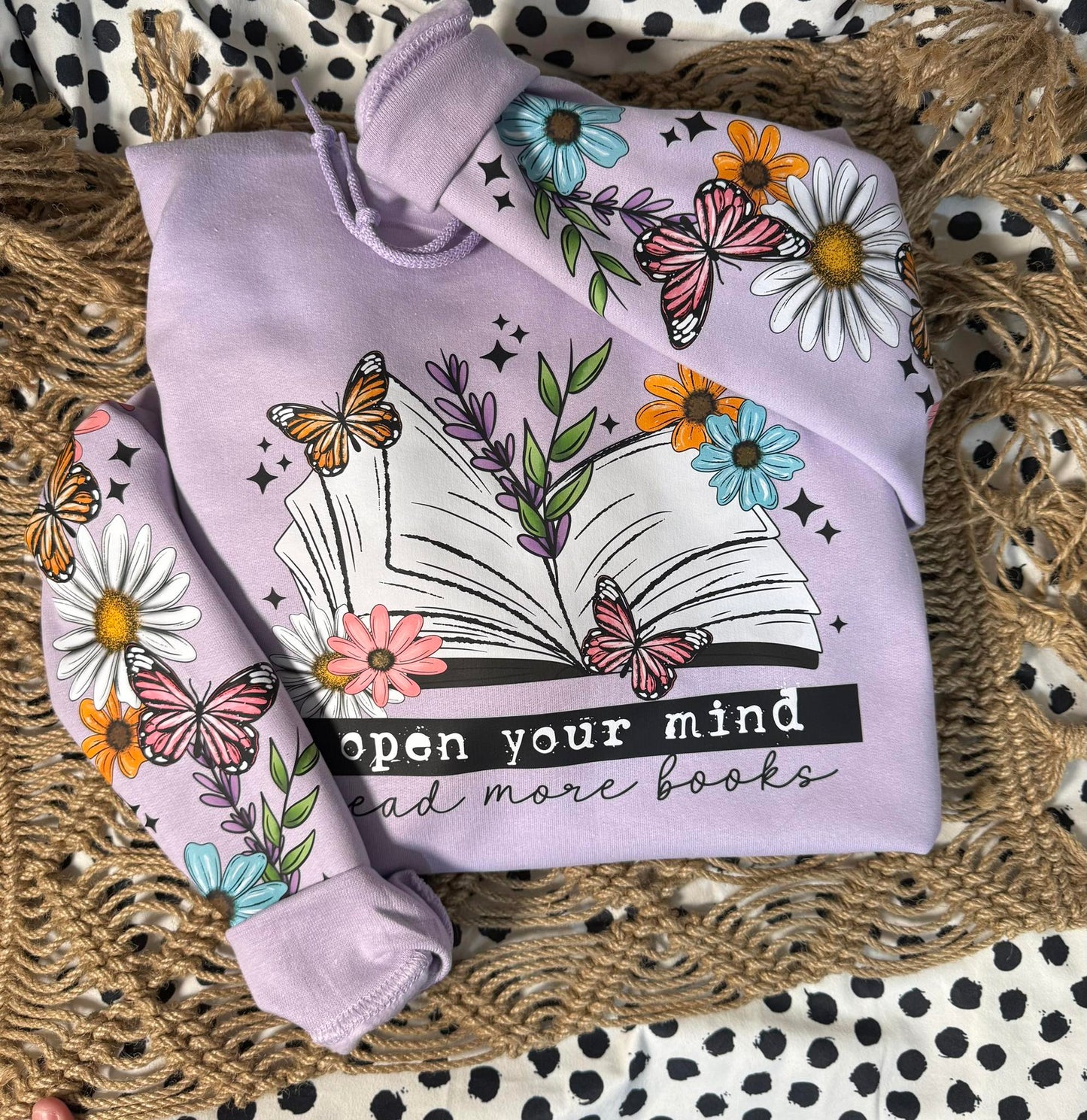 Open Your Mind Read More Books Hoodie | Floral Book Lover Graphic Sweatshirt | Butterfly Reader Pullover 📚🦋🌸