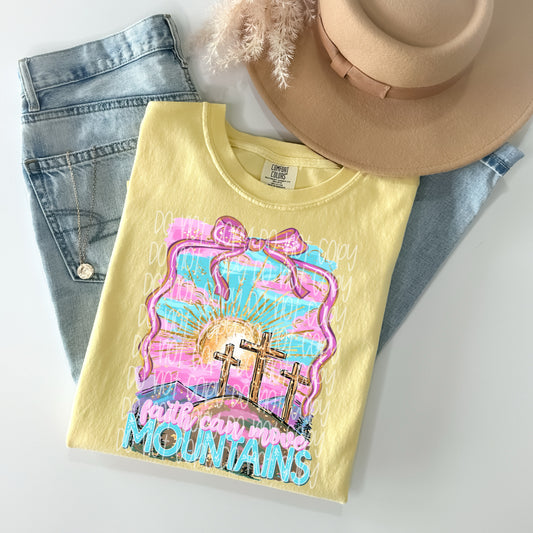 Faith Can Move Mountains Graphic T-Shirt | Christian Faith Tee | Inspirational Scripture Unisex Shirt | Religious Church Apparel