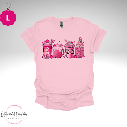 Breast Cancer Coffee Gnome Graphic T-Shirt