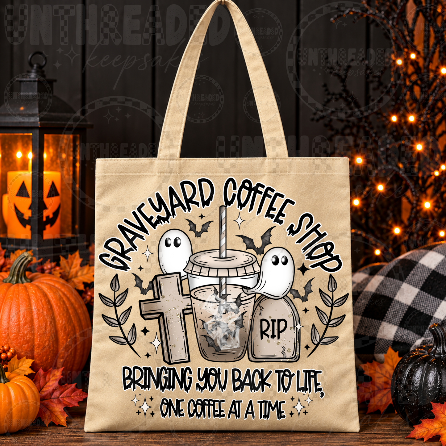 Graveyard Coffee Stop Halloween Tote Bag