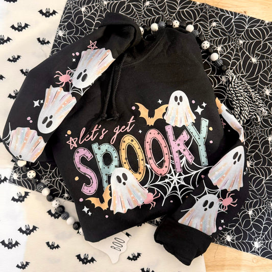 Let's Get Spooky Halloween Hoodie | Cute Ghost Sleeve Graphic Sweatshirt | Pastel Spooky Season Pullover 👻🕸️