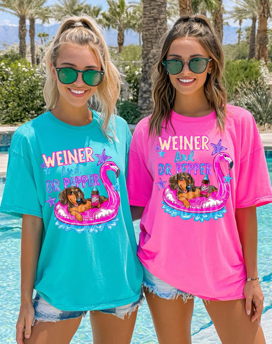 Weiner Dog Summer Graphic T-Shirt | Funny Dachshund Pool Party Tee | Wiener Dog Lover Shirt 🐶☀️