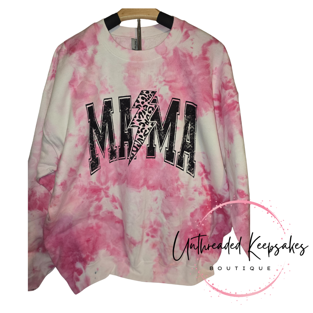 Mama Lightning Bolt Cheetah Ice Dyed Crewneck