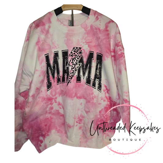 Mama Lightning Bolt Cheetah Ice Dyed Crewneck