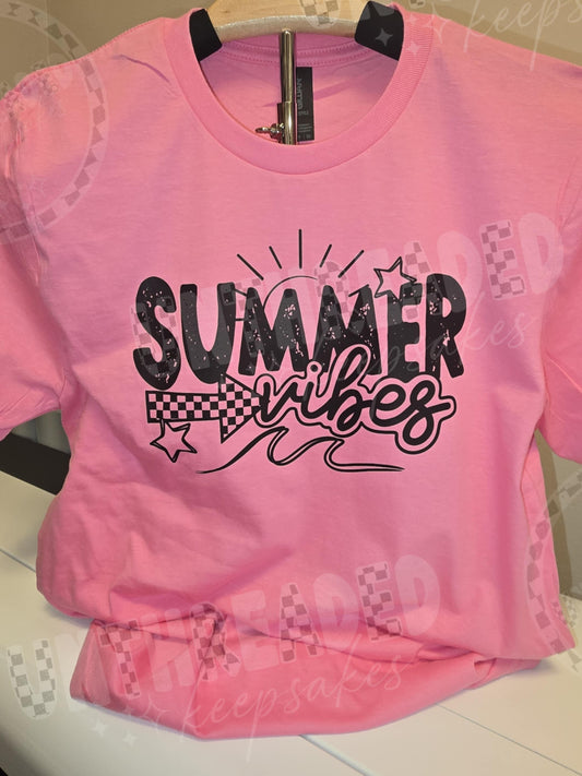 Summer Vibes Tee – Small Pink Graphic T-Shirt | Beachy Casual Style