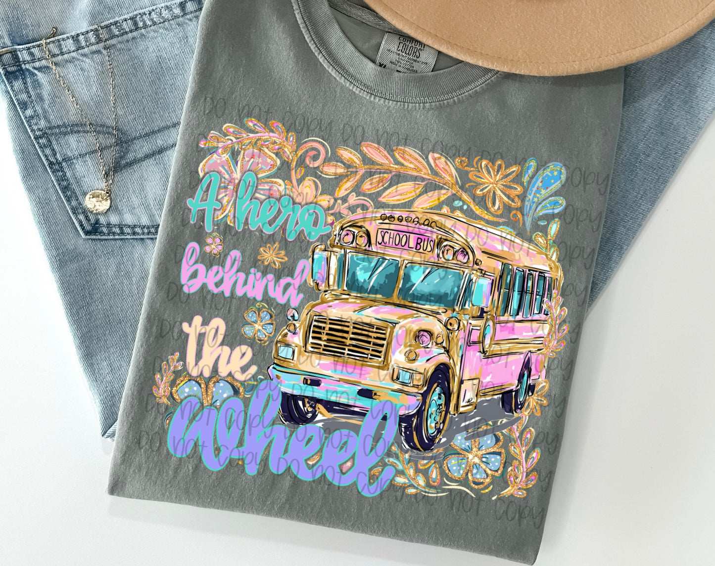 A Hero Behind the Wheel Bus Driver Graphic T-Shirt | School Bus Driver Appreciation Tee | Back to School Unisex Shirt | Educational Apparel