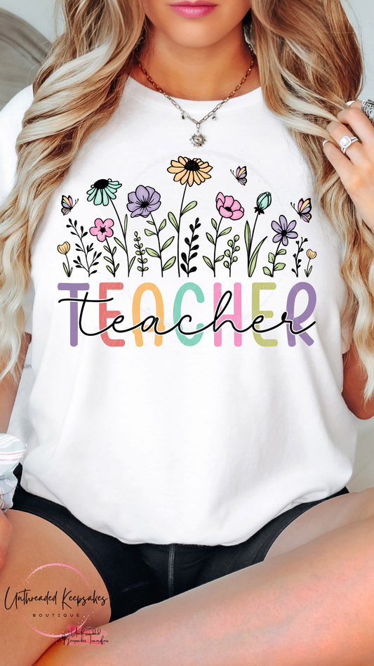 Teacher Flowers Cute Graphic T-shirt