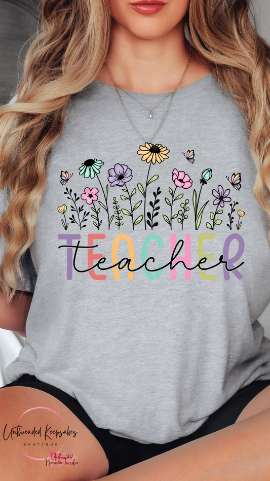 Teacher Flowers Cute Graphic T-shirt