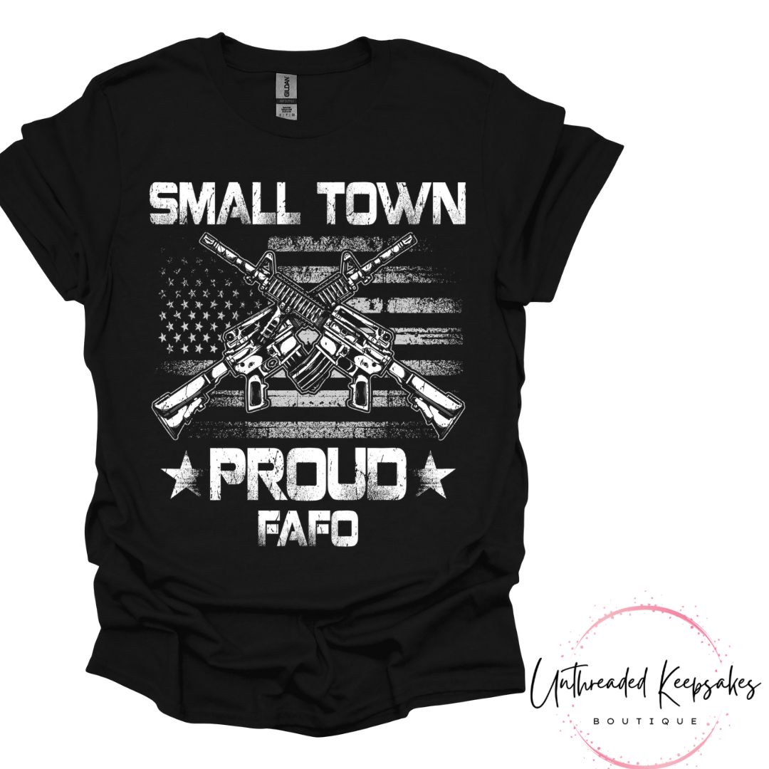 Small town proud white graphic t-shirt