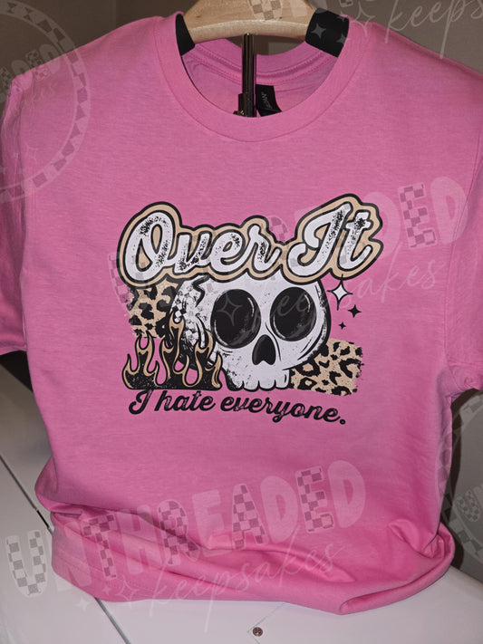 Over It Skull Graphic Tee – Small Pink T-Shirt | Edgy Cute Women’s Shirt