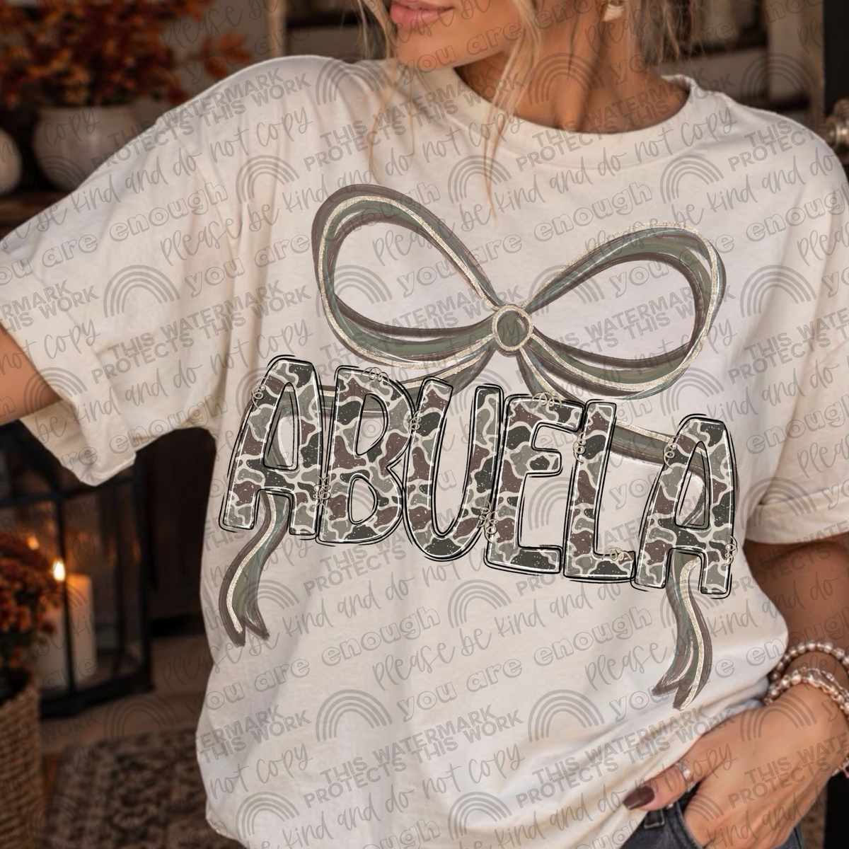 Abuela camo bow tee