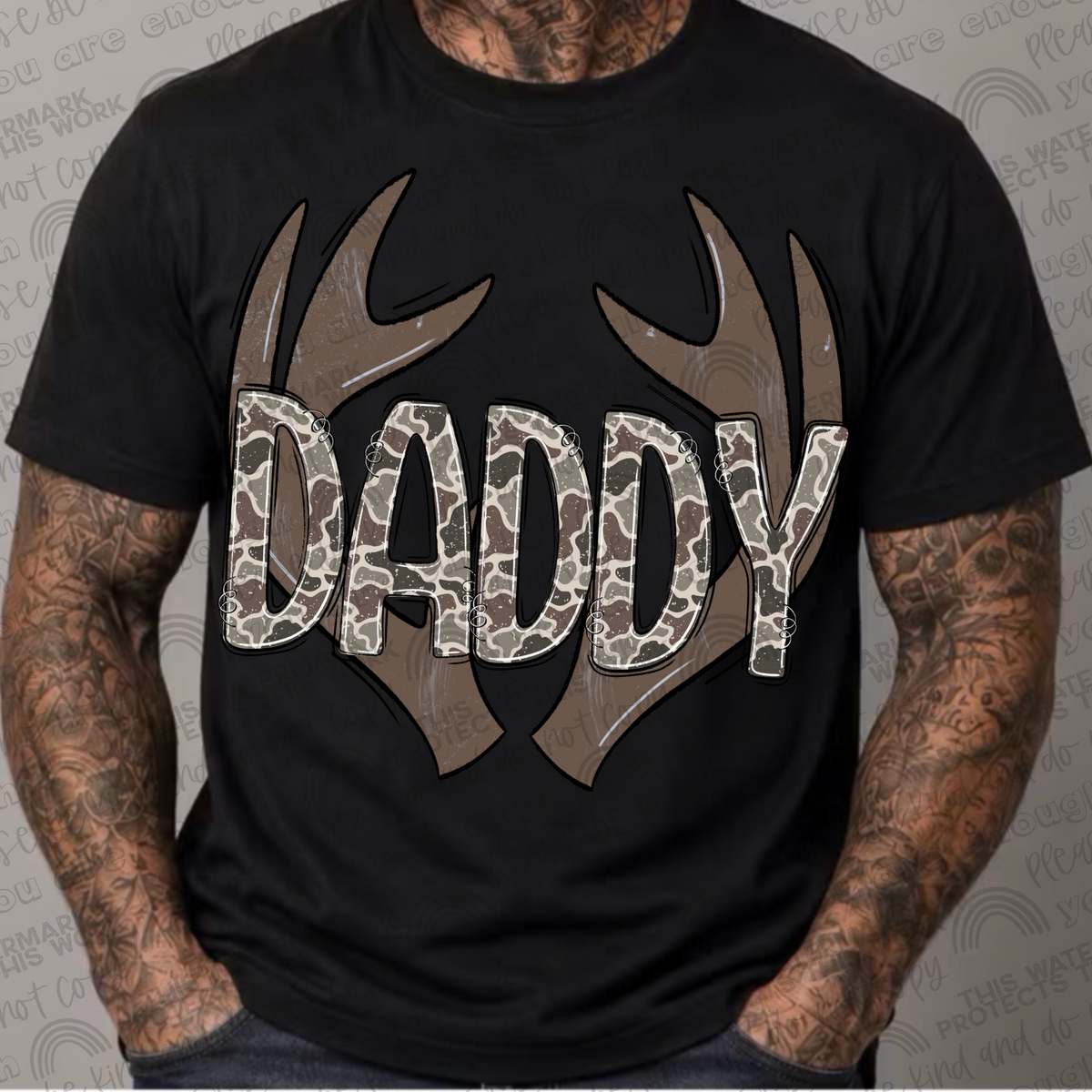 Daddy camo antler black shirt