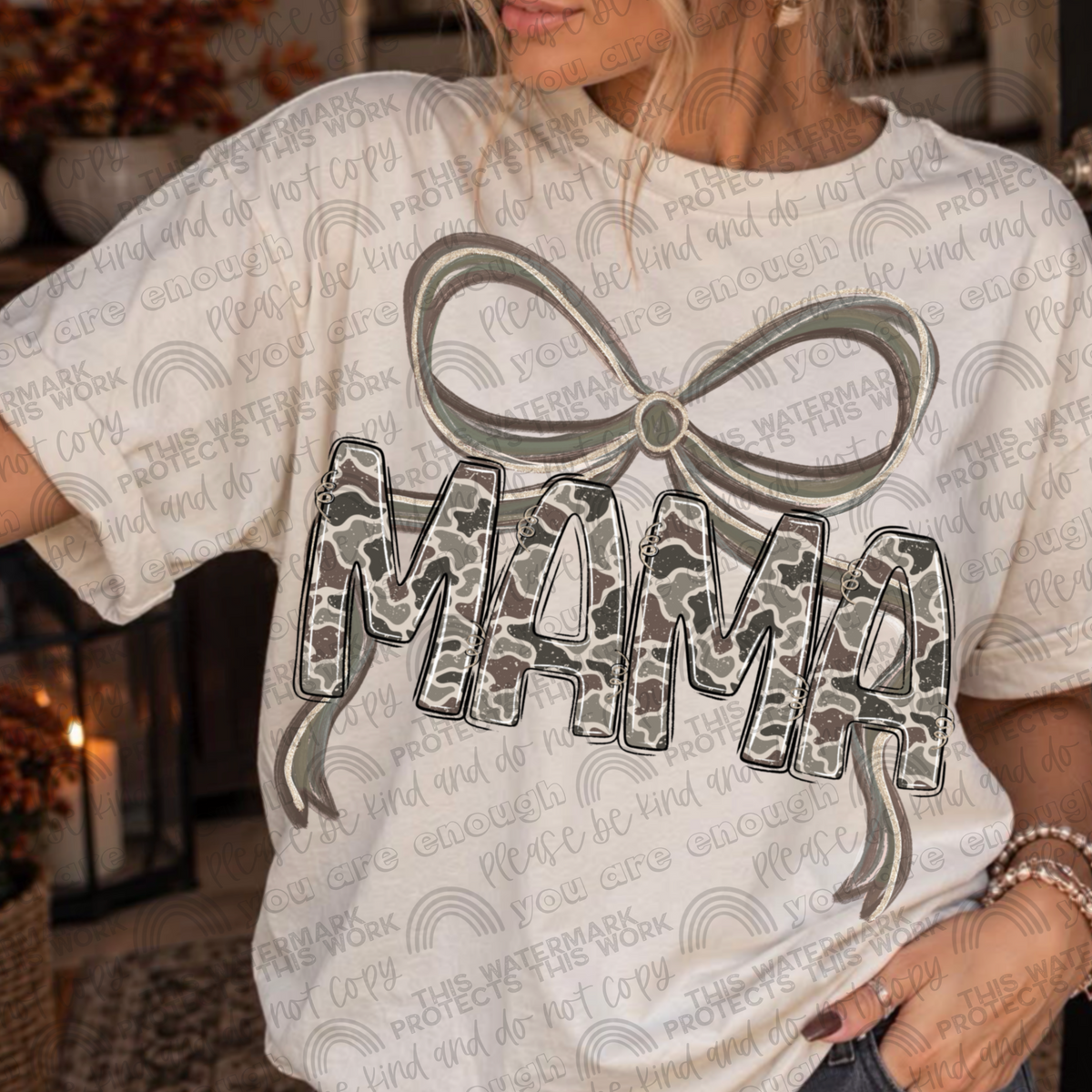 Mama camouflage bow graphic T-shirt mockup
