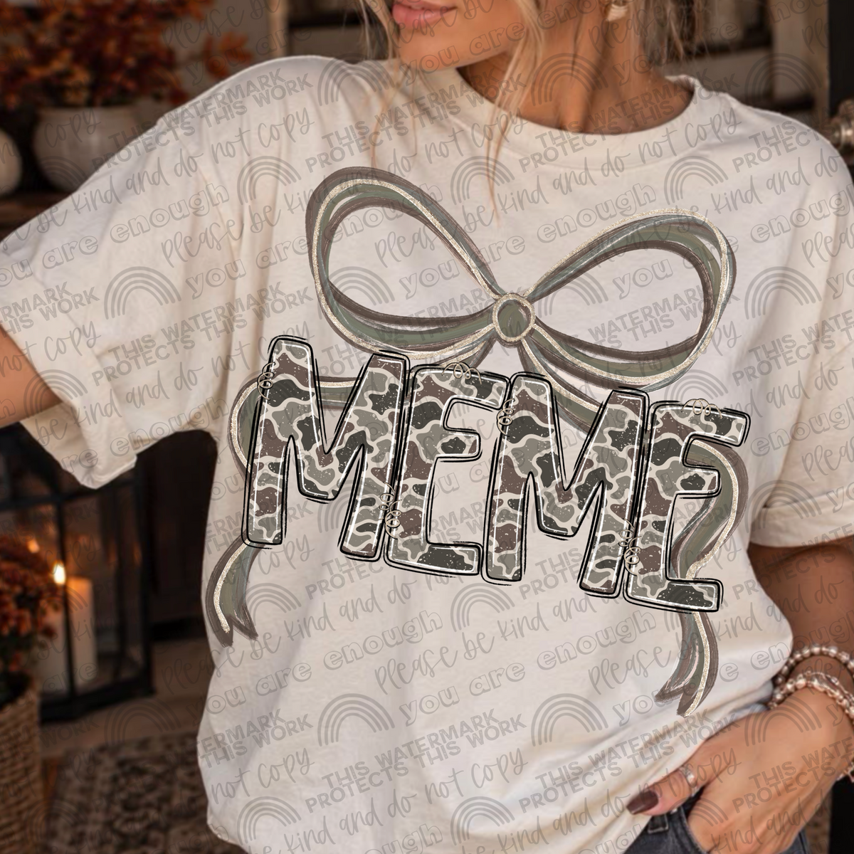 Meme camo bow tee