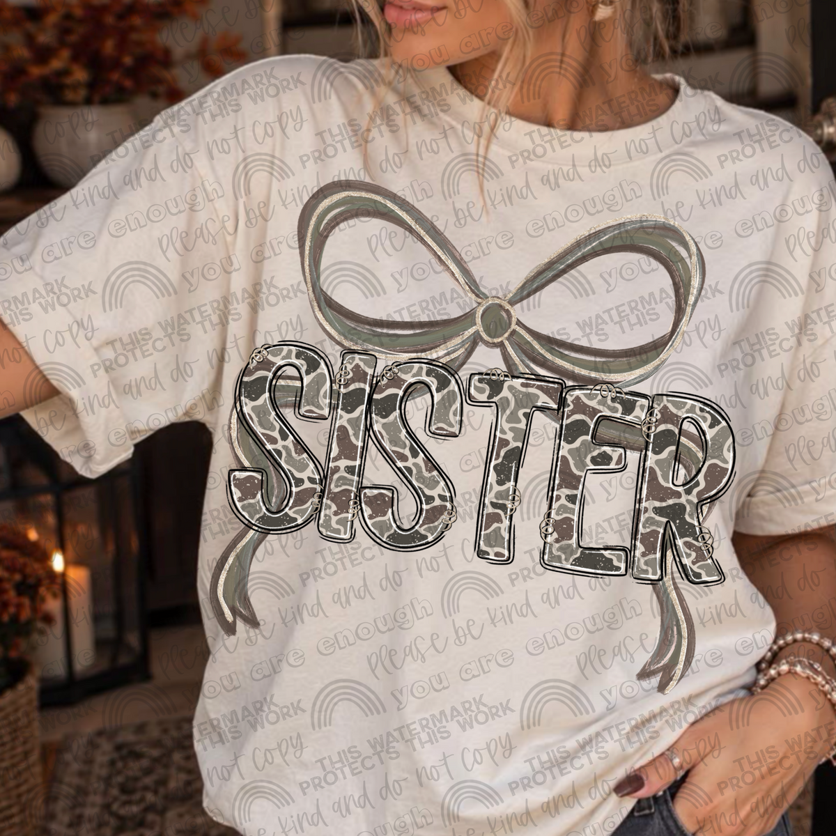 Sister camo bow tee